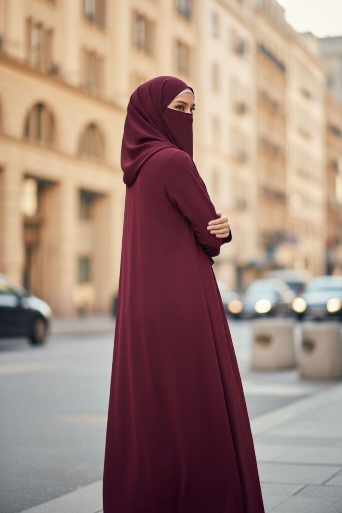 Front Open Summer Georgette Abaya- Maroon