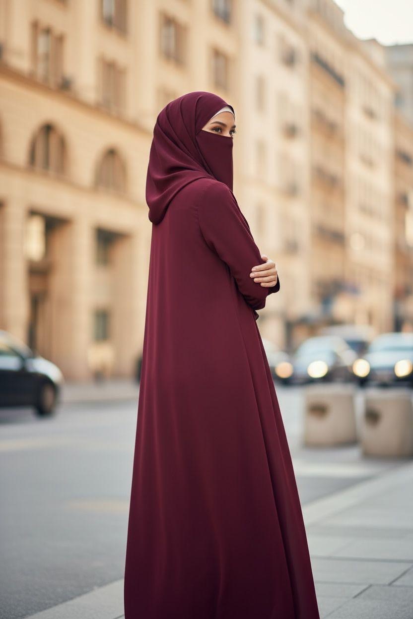 Front Open Summer Georgette Abaya- Maroon - Image 2