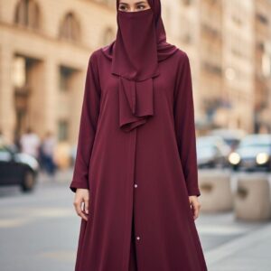 Front Open Summer Georgette Abaya- Maroon