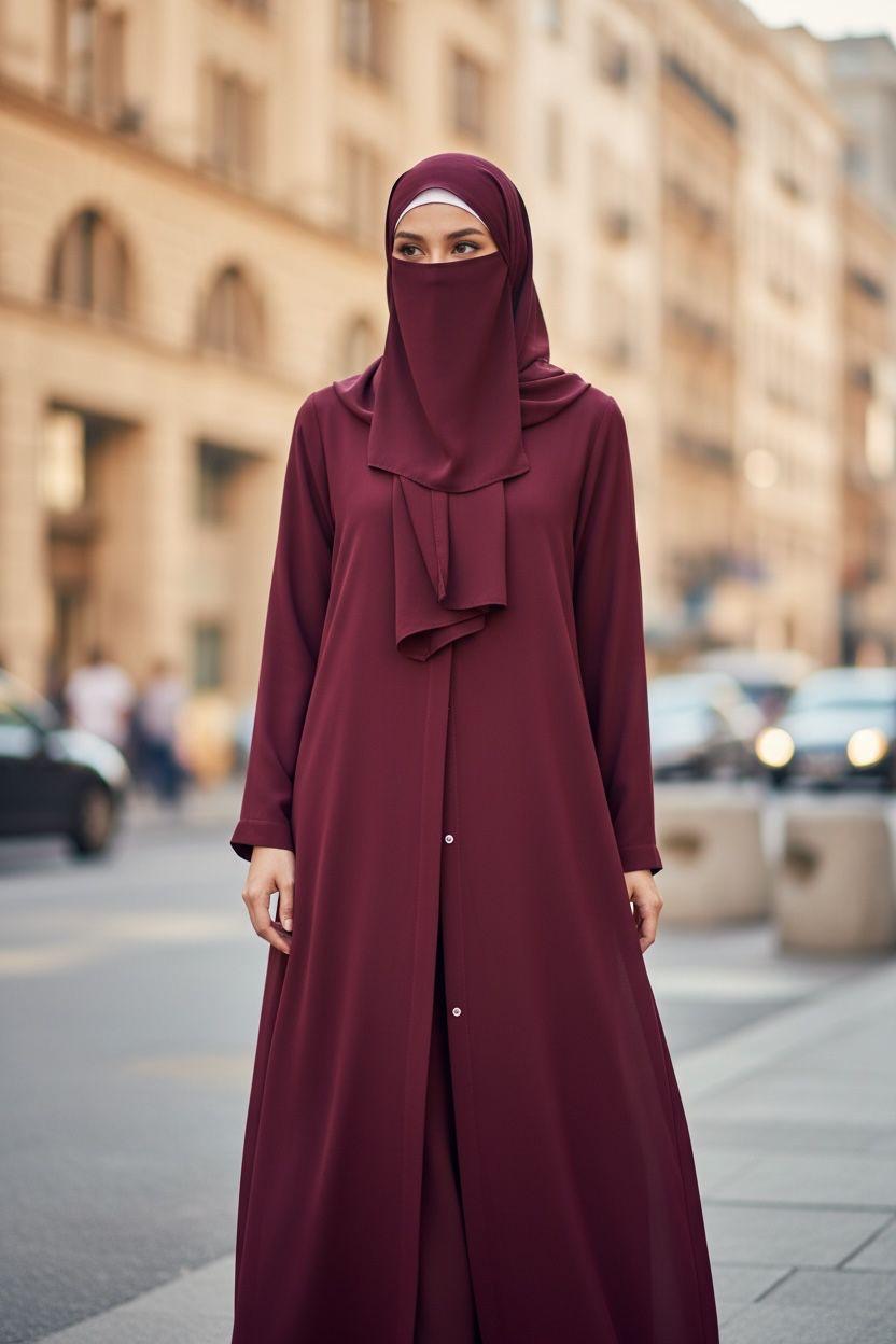 Front Open Summer Georgette Abaya- Maroon - Image 1